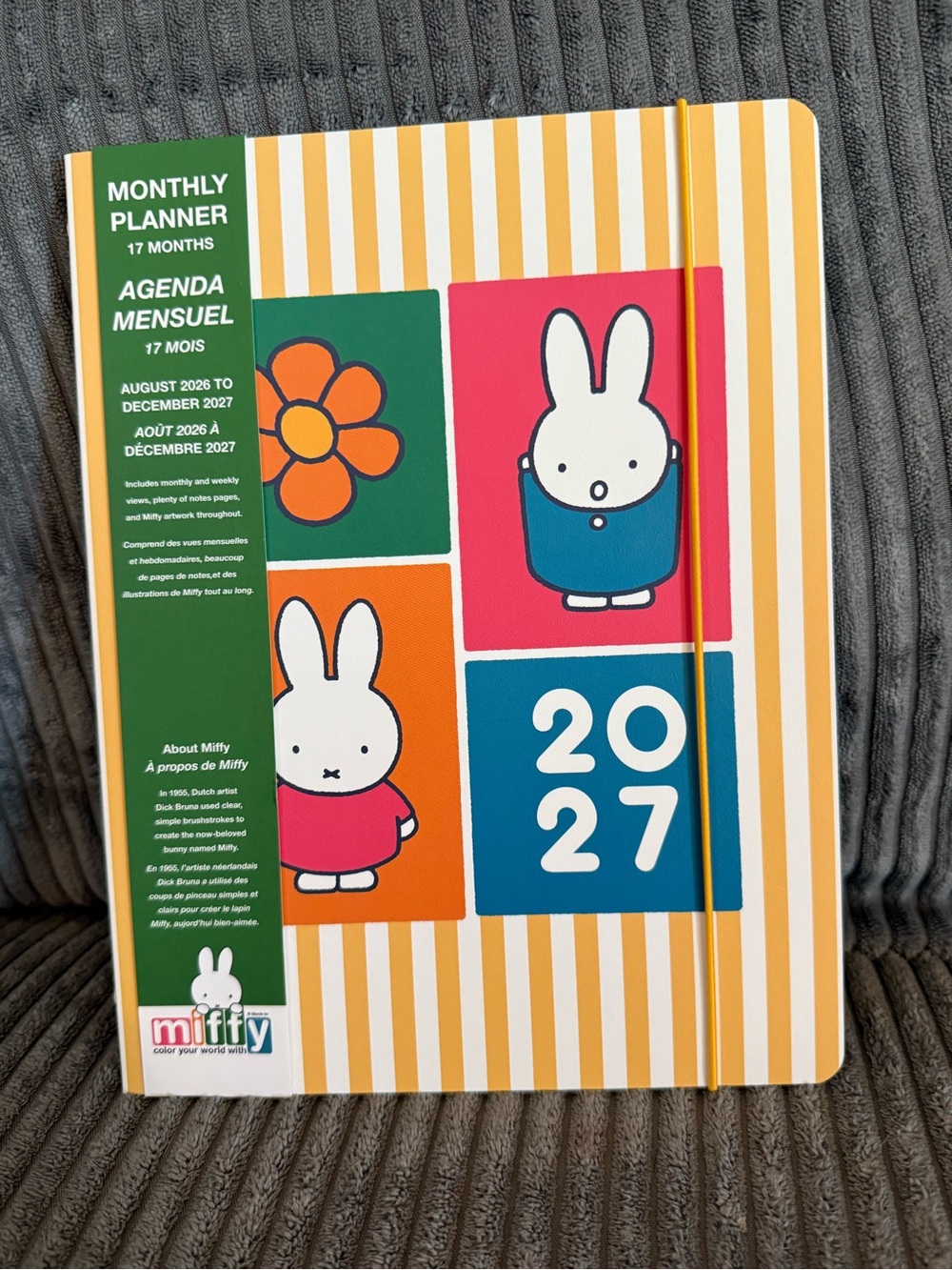 miffy Yellow Stripe Monthly Planner with Teal, Pink and Orange Blocks